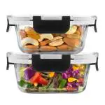 Cutting EDGE Borosilicate Glass Container with Lid Square Glass Container Microwave Safe for Kitchen (Black, 320ml, Set of 2) (CE_SGC_Set2_BLK)