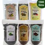 Farmbean Seeds Combo 1500Gms (Pack of 6 Each 250gms) | Flax Seeds | Chia Seeds | Pumpkin Seeds | Sunflower Seeds | Watermelon Seeds | Basil Seeds