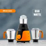 CERANUJ Silver Line 650-Watt Mixer Grinder with 3 Jars (Wet Jar, Dry Jar and Chutney Jar) Orange