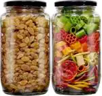 JIGSHTIAL Glass Storage Containers With Black Metal Lid for Kitchen Accessories Items / 1000ml Glass Grocery Container.