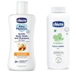 Chicco Gentle Baby Body Wash & Shampoo (200ml) & Baby Talcum Powder (150g) - Combo of 2 Items