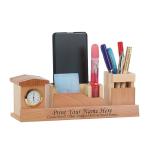 SHIVOM CRAFTS Personalized Wooden Pen Stand for Office Table Stylish, Wooden Mobile Phone Holder for Home and Office - Customized Gift, Get Name Printed (L-17.5 B-7cm H-10.5cm,)