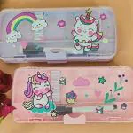 Tera13 Unicorn with Whiteboard Marker Pencil Box,Whiteboard on Backside for Practice-Multicolor