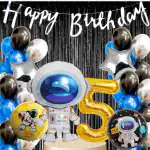 House of Banter Astronaut Theme 5th Birthday Decoration - 45 Balloons, 5pc Astronaut Foil, 1 Black Curtain, 1 Banner, 5 No Balloon (Space Astronaut 5th Birthday Theme Decoration for Boys / Kids)