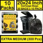averX Premium Black Garbage Bag - 20x24 inches (Pack of 10, 300 Pieces, Extra Medium) - 30 Bags / Pack