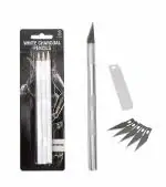 KANBI 3Pcs Medium White Charcoal Pencils Graphite Drawing Painting Sketch Pencils With Detail Precision Pen Knife Sharpening Blade