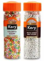 Kery White Sweet Mint Saunf & Colourful Saunf, 2 Bottles, 300g (Tini Mini Madrasi Mukhwas)