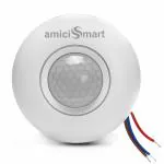 amiciSmart 360degree PIR Motion Sensor, Surface Mounting Motion Detector Switch with Adjustable Lux and Delay Time, 220VAC, 200W