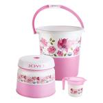 Joyo Dream Homes Deluxe Jumbo Round Printed Bathroom Set of 3 (Pink)