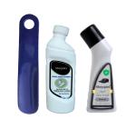 Sheppits Premium Sneakers Sports Shoes Cleaner (Natural), Liquid Shoe Polish (Natural) & Shoe Horn (Navy Blue) Combo | Shoe Care Kit