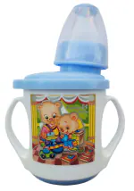 Enorme Babies Plastic Sippy/Sipper Ample Cup with Sipper Corver and Doodle Twin Handle Blue 175 ml