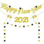 Festiko Happy New Year 2021 Banner, 2021 New Year Party Decorations, 2021 New Years Eve Party Supplies Including Glitter Circle Dots Garlands