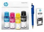 HP GT52 CMY / GT53 Blk Ink Bottle 7K3W9AA (Set of 4) + GT 53 Black with 3in1 Multi-Function Pen