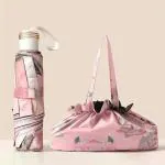 House of Quirk Dual-Use Elegant Compact Travel Folding Umbrella - Double-Sided Printed Oil Painting Floral Design, UV Ultraviolet Protection (Grey Garden)