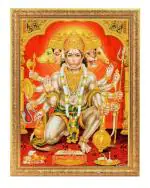 BM TRADERS Panchmukhi Hanuman Golden Zari Art Photo in Golden Frame Big (14 x 18 inch)