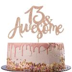 Festiko Rose Gold Glitter 13 Awesome Cake Topper Official 13 Teenager 13 Fabulous Boy, Girl 13 Years Old Happy 13Th Birthday Party Decoration