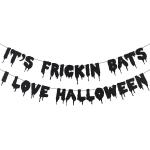 Festiko Black Glittery Its Frickin Bats I Love Halloween Banner, Halloween Theme Party Decorations, Halloween Party Supplies, Mantle Home Decor, Yard Decor