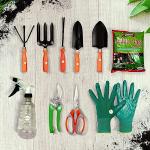 Kraft Seeds 10Pcs Garden Tool Kit(Scissors, Pruner, Hand Gloves, Trowel, Fork, Cultivator, Spray Pump, Manure, Weeder) | Plant Tools For Home Garden | Gardening Activities Tool | Hand Tool Set