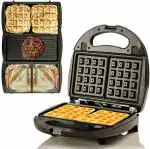 WisTec 750W, 3-in-1 Toaster, Belgian Waffle & Sandwich Maker, Black