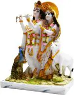 Daksh Enterprises Marble Dust Lord Radha Krishna Idol Krishan Statue God Bal Gopal Decor Spiritual Decorative Showpiece - 35 cm  (Marble, White)