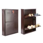 Laxmi KAPAT 2 Door Metal Shoe Rack Wall Mounted Shoe Rack Shoe Organiser (Brown - 28 X 20 X 6 Inch)