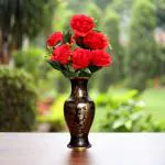 Natural Looking Artificial 10 Red Rose Flower Bunch For Home Office Table Decoration