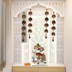 Playful Stitches Wall/Door Hanging | Decorative Items for Home | Home Entrance Decor Items | Door Hanging Items | Temple Decoration - (Lotus and pichwai Cow - Pink, 4 Strings)