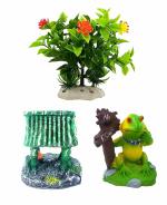 Jainsons Pet Products Natural Looking Aquarium Ornaments + Artificial Plant for Fish Tank Aquarium (Set of 3) (Multicolor)