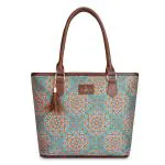 The Clownfish Aviva Light Green Polyester Aviva Printed Handicraft Handbag For Women