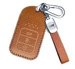 JVCV Honda City and Civic Brown Faux Leather Lychee Patten 3 Button Smart Key Cover