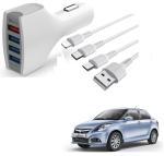 Kozdiko 4 Port USB Car Charger with 3 in 1 Cable for Maruti Suzuki Swift Dzire Type-2(2011-2017)