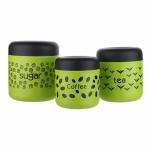 Kissan - Tea Coffee & Sugar (TCS) Container/Canisters for Kitchen | Premium Multicolor Coated & Printed Storage Canister Set of 3 | Capacity - Coffee - 300 ml, Tea 500 ml, Sugar 650ml | Green |