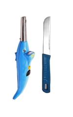 First Front Dolphine Shape Electric Gas Lighter With Kitchen Vegetables Cutting Knife Chalu and Multicolour, Pack of 2