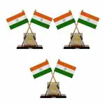 VOILA Indian Flags with Satyamev Jayate Symbol Stand for Car Dashboard Pack of 3