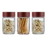 Cello Maroon Glass Storage Jar, 750 ml (Set Of 3)