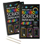 90 Degree Store Scratch Book Scratch and Draw Books for Kids Drawing Art Craft Activity Book with Wooden Scratch Sticks Black Colour 10 x 7 Inch