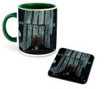 Whats Your Kick Nature Design Wallpaper Printed Dark Green Ceramic Coffee Mug with Coaster and Tea Mug 325ml