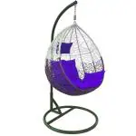 TIKKOST Wicker Rattan Wrought Iron Swing Chair with Stand & Cushion for Adults | Teardrop Swing Hanging Chair with Stand | Jhula | Balcony/Patio/Indoor/Porch/Yard/Outdoor (D Dark Blue Spyder)