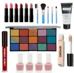 LADYEYE Makeup Set For Girls With Eyeshadow Palette, 6 Lipsticks, 5 Makeup Brushes, Primer, Liquid Sindoor, 4 Nail Polish & Concealer