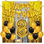 Zyozique 36 Pcs Combo 8th Birthday Party Decorations,Birthday Decorations kit for Boys 8th birthday,Baby Birthday Decoration Items 8 Year ,8th Birthday Decoration Items For Boys Gold & Black Birthday Decoration