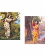 DECOR ADVENTURES Ahilya in Upwan by Raja Ravi Varma Wall Paintings 14 x 18 inch (Pack of 2)