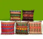 BALLEY Multicolor Jute Fabric Cushion Cover Set (16 X 16 inch) (Set of 5)