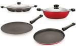 Nirlon 4 pcs of Red and Black Scratch Resistance Non-stick Aluminium Kitchen Cookware Set, Standard