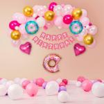SPECIALYOU.IN Pack of 59 items Donut Theme Birthday decoration items for Baby Girls DIY Kit includes Pastel Pink, White, Metallic Pink and Golden Balloons with Donut Foil Balloon set and HBD Banner