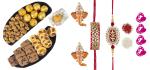 Feastive Celebrations Bikanervala Sweet And Savory Hamper With Kundan Stone Bhaiya Bhabhi Rakhi Loomba Set, Pair Of Ganesha Soan, Pooja Rakhi, Kesar And Chawal (Set Of 4)