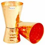 Prisha India Craft Pure Copper Hammered Design Jigger Double Sided,Jiggers - 30ml& 60ml,set f 2