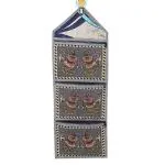 Kuber Industries Grey Square Printed Wall Hanging Magazine Letter Holder Oval Print Organizer with 3 Zipper Pockets