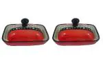 Caffeine Red Ceramic Butter Tray With Lid (Set Of 2)