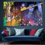 KYARA ARTS Multiple Frames Beautiful Radha Krishna Wall Painting for Living Room Home decor, Bedroom, Office, Hotels, Drawing Room Wooden Framed Digital Painting (50inch x 30inch)112