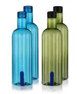 Sqinelli Water bottles for Fridge, Water bottle 1 Litre, PET material, 1000 ml, Multicolour, Laser Line, Pack of 4